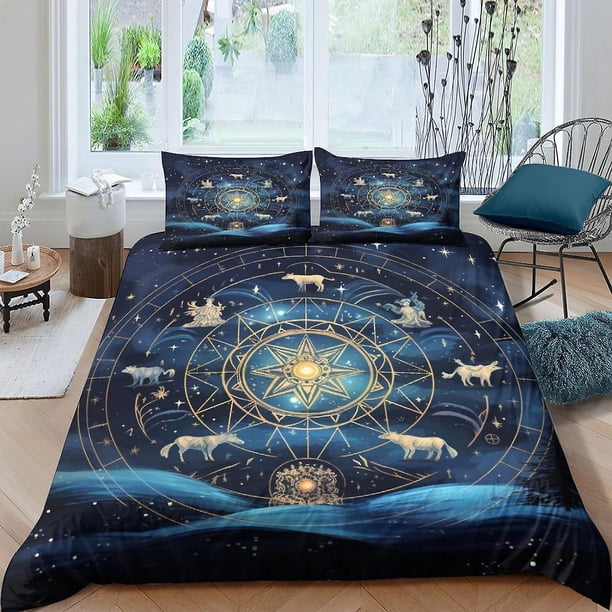 Juego De Funda Nórdica Astrolabe Con Estampado 3d Doce Signos Del Zodiaco Cierre De Cremallera Microfibra Suave 3 Piezas Para Niños Y Adolescentes