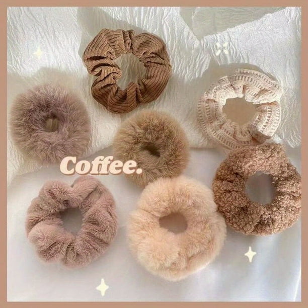 7pcs Fluffy & Colorful Faux Fur Scrunchies - Fur Hair Bands for Women - Trace Less Hair Accessories