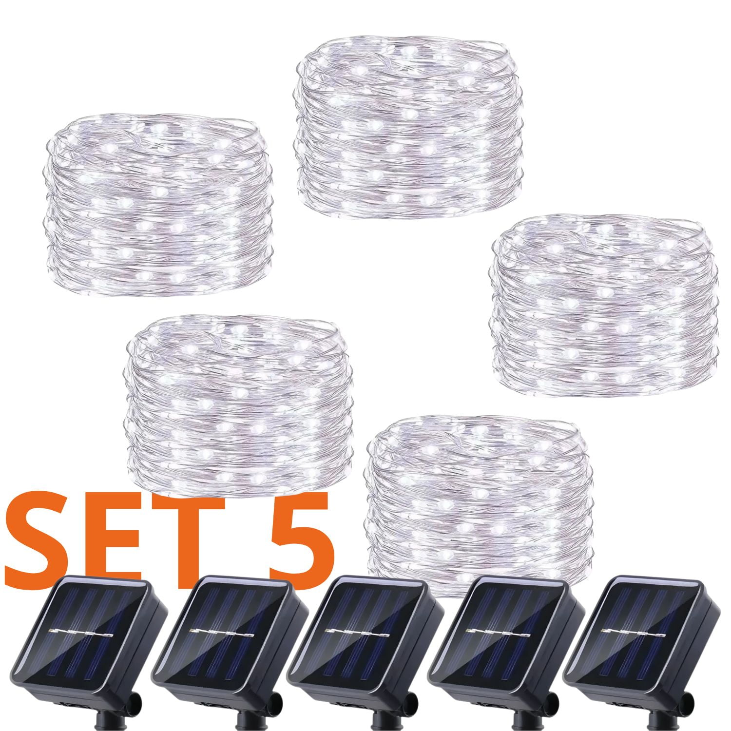 Genérico - Set 5 Guirnalda Solar Alambre Hada Blanca 50 Led 10 Metros