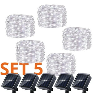 Genérico - Set 5 Guirnalda Solar Alambre Hada Blanca 50 Led 10 Metros