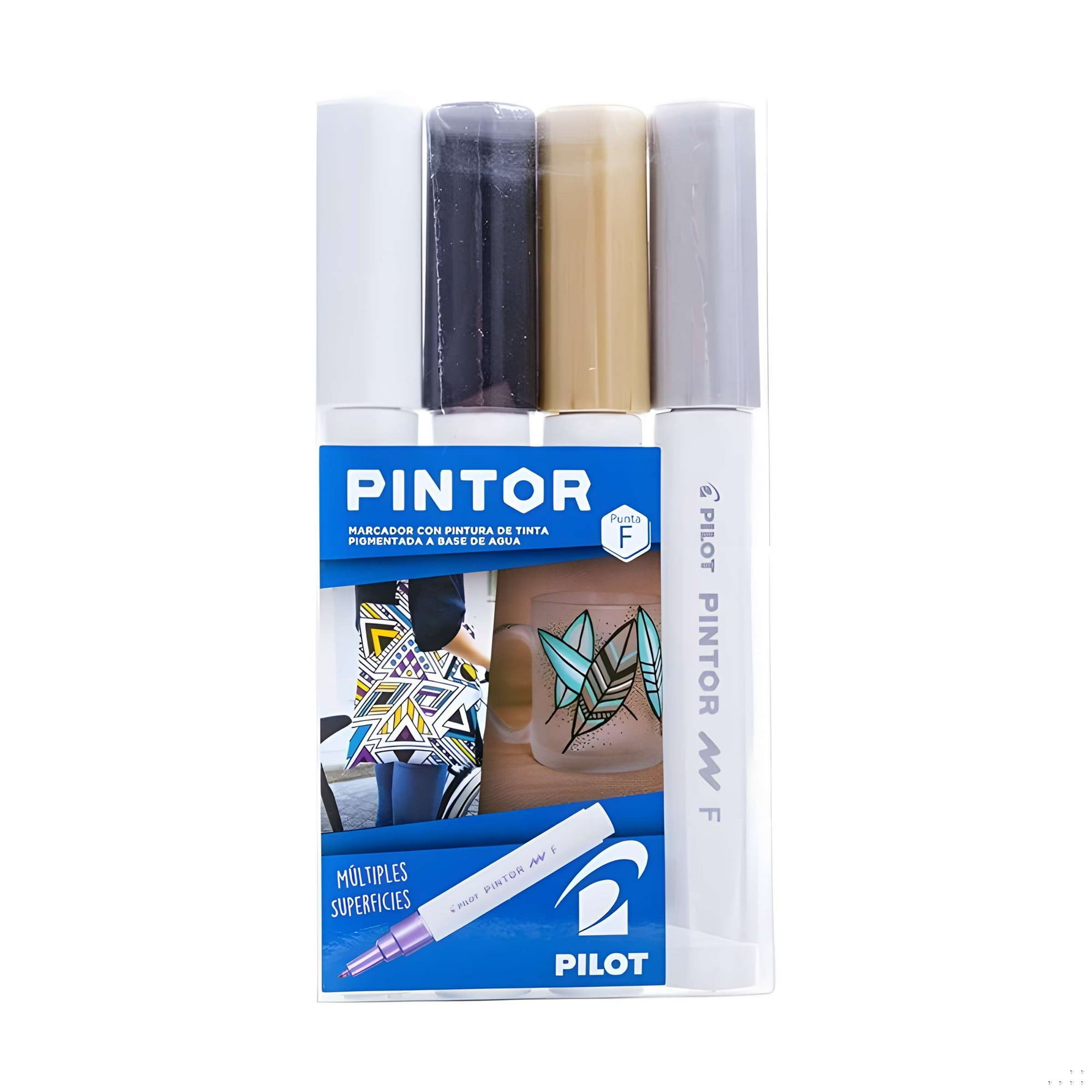 Pilot - Set Marcador Pintor Fino 4un Blanco, Negro, Dorado, Plateado