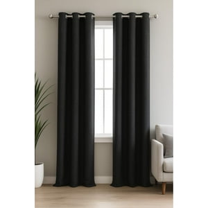 Clems - Pack 2 Cortina Engomada Termica 100% Blackout De Tipo Lino Negro 140X225