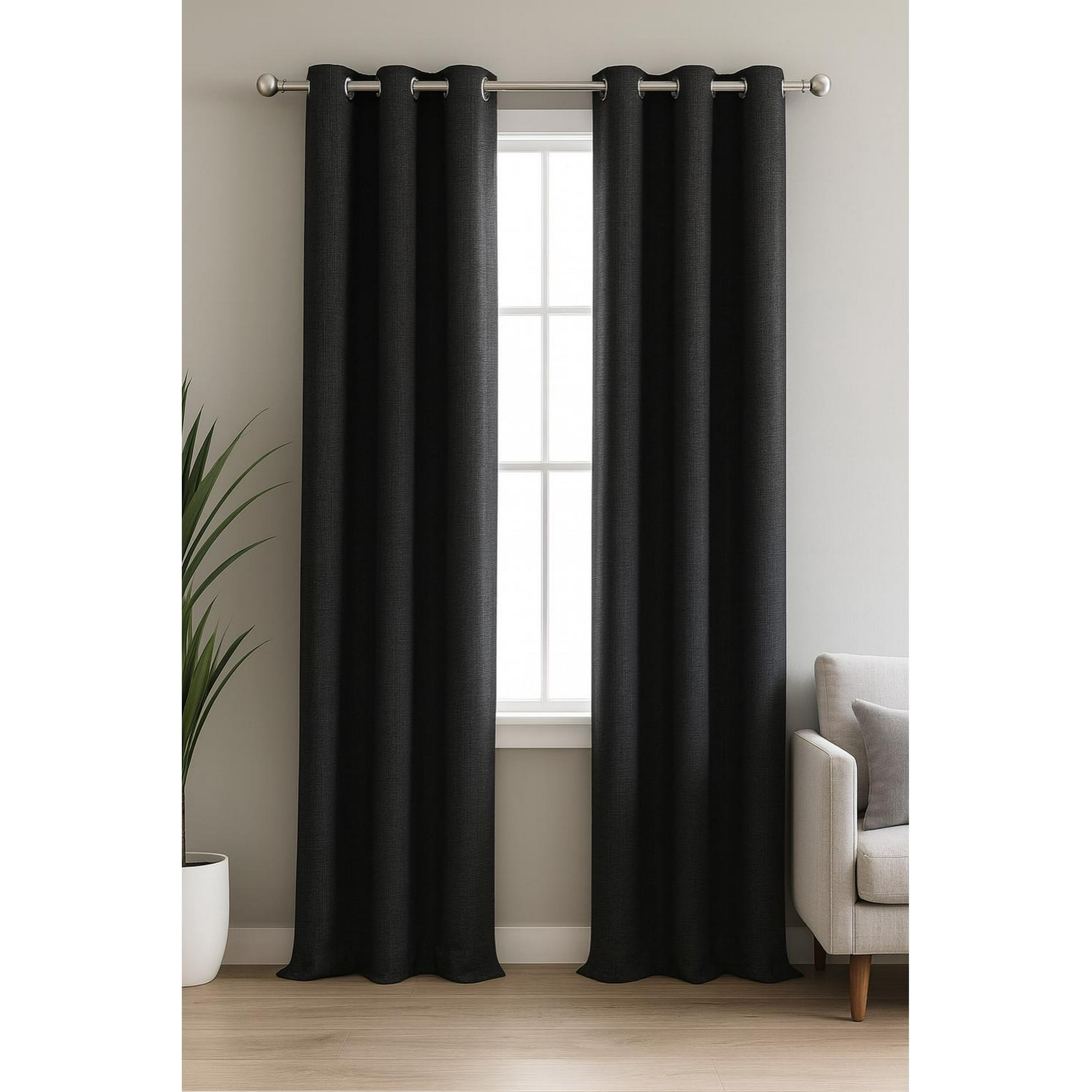 Clems - Pack 2 Cortina Engomada Termica 100% Blackout De Tipo Lino Negro 140x225