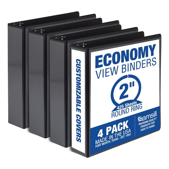 Binder Samsill Economy, 2 pulgadas, 3 anillos negros, paquete de 4
