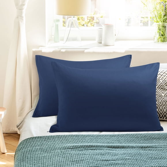 PiccoCasa 2 Paquete de Fundas de Almohada de Algodón Egipcio con Cierre de Cremallera King Azul Marino