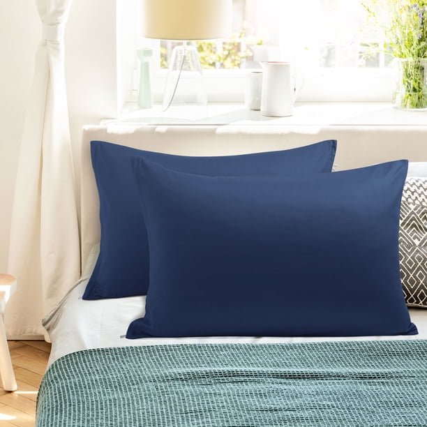 PiccoCasa 2 Paquete de Fundas de Almohada de Algodón Egipcio con Cierre de Cremallera King Azul Marino