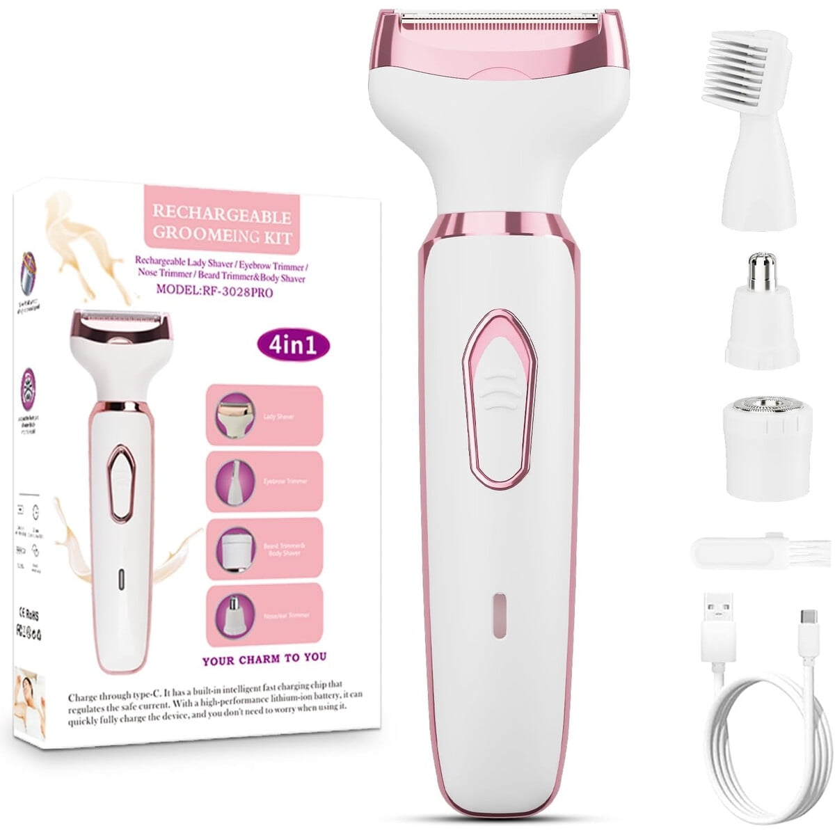 Depiladora Eléctrica Mujer Ruibo 4en1 Inalámbrica Wetdry