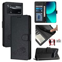 Funda Tipo Cartera Foxdock Para Xiaomi Poco X4 Pro 5G Con Soporte, Ranuras, Rfid, Diseño De Gato