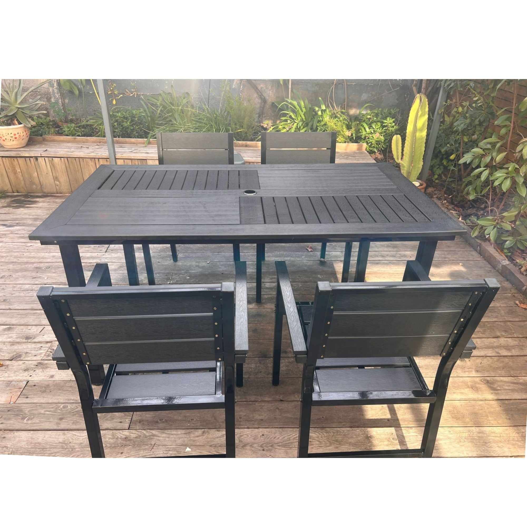 Velazio - Juego De Comedor Rectangular 160 Cm Terraza, Restaurante, Exteriores 4 Personas Resistente Al Sol Y Agua Marrón