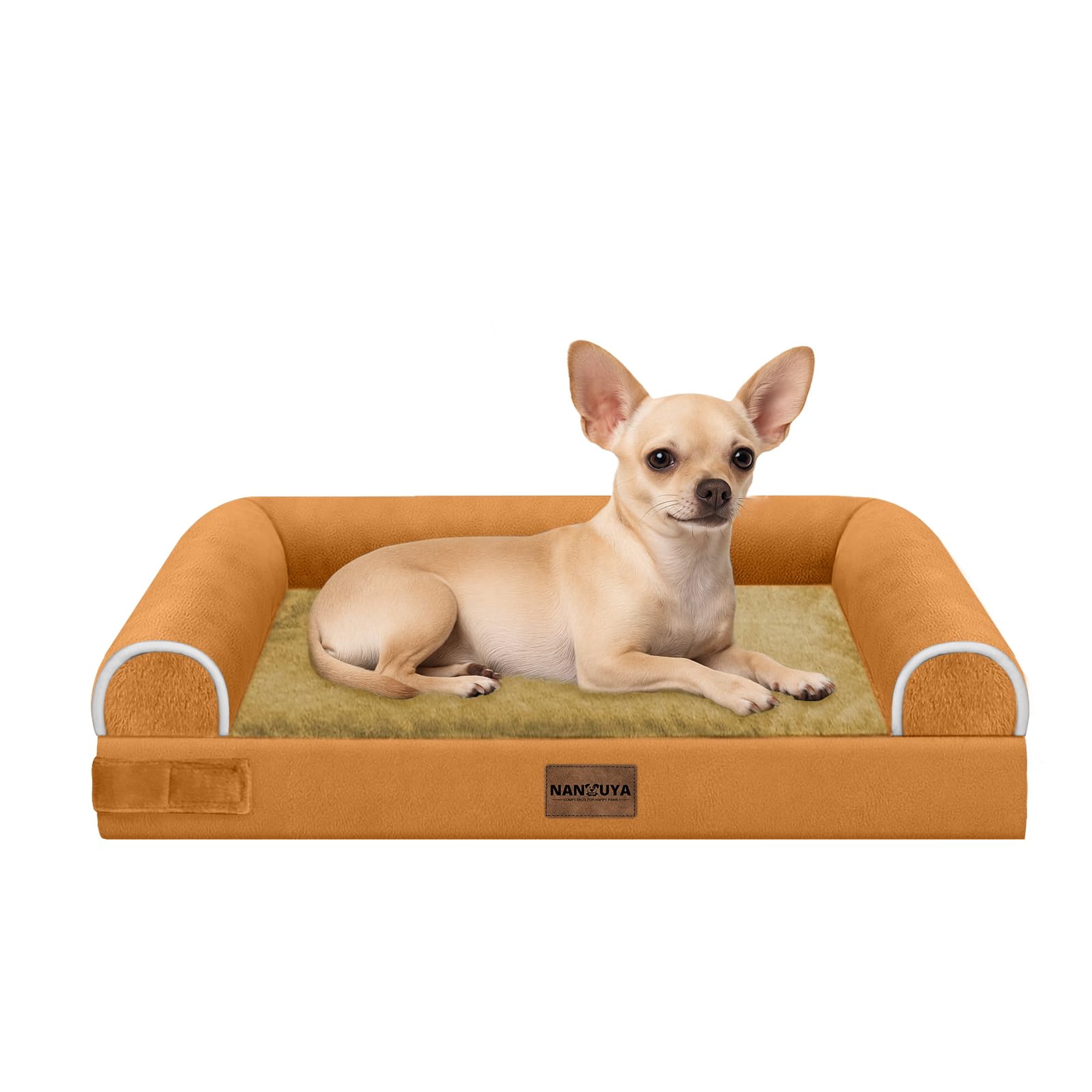 Nanuya - Cama Ortopédica Para Perros Pequeños Lavable: Cama Con Respaldo Para Perros Pequeños, Espuma De Celda De Huevo, Sofá Impermeable Con Funda Removible - Naranja