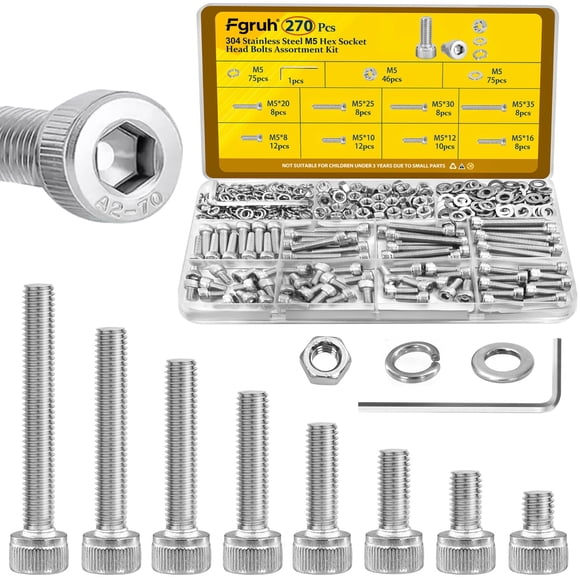 Tornillos hexagonales Fgruh M5-0.8x6/8/10/12/16/20/25/30 mm 270 piezas