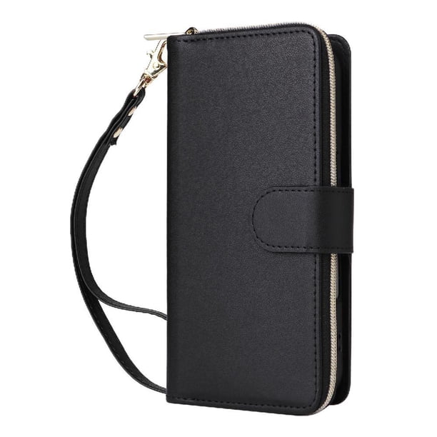 Funda Cartera con Cremallera y Correa para Samsung Galaxy A14 Soporte y Tarjetero Negro