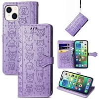 Funda Cartera Foxdock Para Iphone 14 Plus , Flip Pu Con Relieve De Gatos Y Perros, Tarjetero Y Soporte