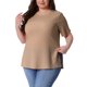 thumbnail image 1 of Agnes Orinda Camisetas de Mujer Tallas Grandes con Abertura Lateral Textura Cuello Redondo Manga Corta Blusa Casual Túnica 4X Caqui, 1 of 6