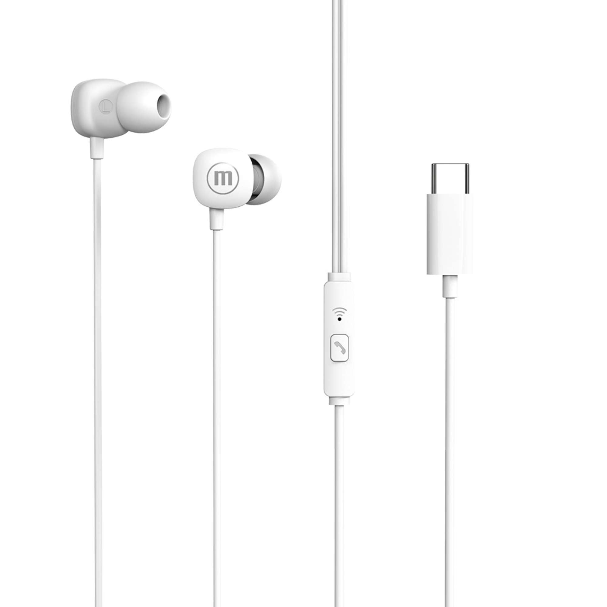 Maxell - Audífonos In Ear Square Blanco Alambrico Compatible Con Todos Los Telefonos Con Conexión Tipo C