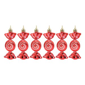 Magideal - 6X Coloridos Dulces De Navidad Colgantes Colgantes Adornos Para Árboles De Navidad Para Festival Año Nuevo Foto Prop Decoración Del Hogar Suministros Rojo