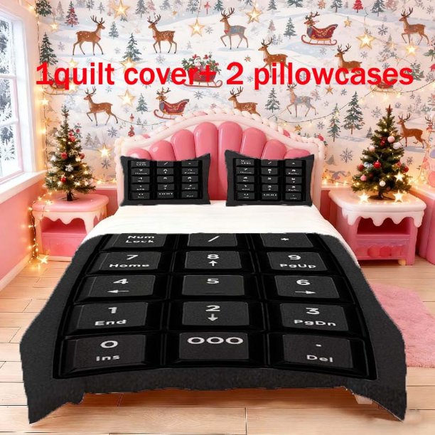 3pcs Numeric Keypad Quick Input Themed Printed Bedding Set Duvet Cover and Pillowcases