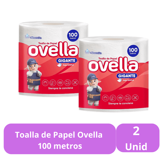 Toalla de Papel Ovella 100 Metros Pack 2 Unidad