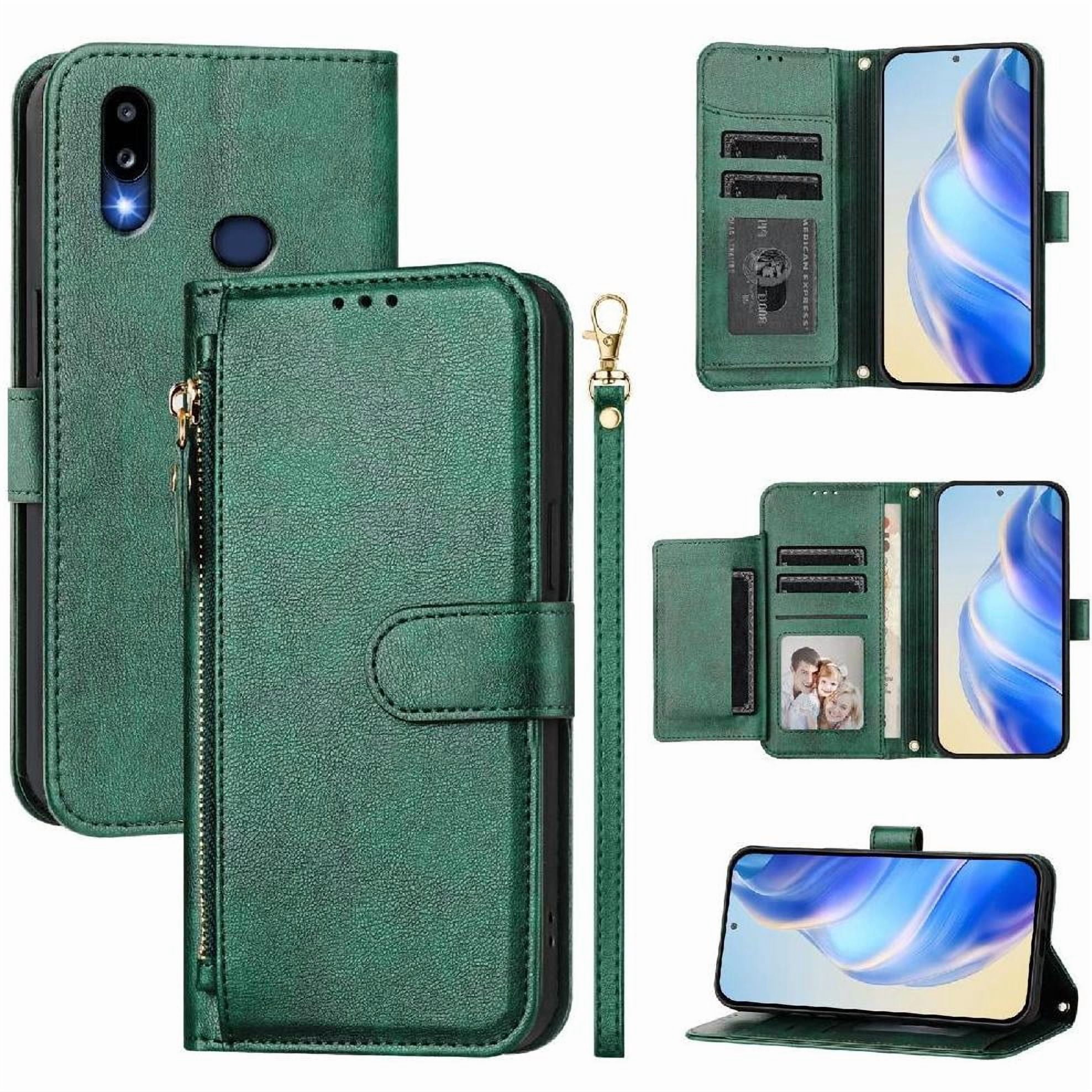 Foxdock - Funda Tipo Billetera Para Samsung Galaxy A10s Con Cremallera Portatarjetas Soporte Correa De Muñeca Cuero Verde