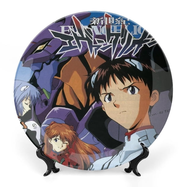 NEON GENESIS EVANGELION Plato decorativo de porcelana fina (bone china), plato decorativo de cerámica para hogar, oficina, soporte de pared, platos decorativos para dormitorio - 6 pulgadas (15 cm)