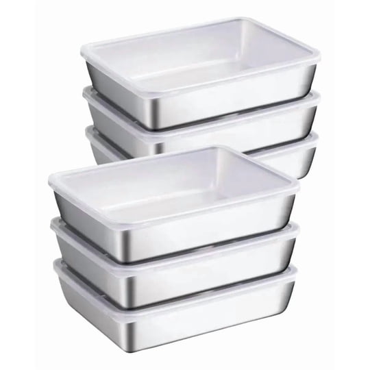 Genérica - Bandeja Para Horno, Juego De 4 Piezas, Con Tapa, Cuenco De Acero Inoxidable, Rectangular, Cuenco Para Empanar, 25 × 20 × 5 Cm, Bandeja Grande, Apta Para Lavavajillas