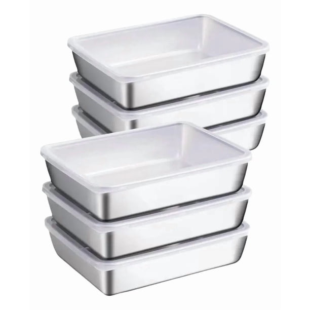 Bandeja para horno, juego de 4 piezas, con tapa, cuenco de acero inoxidable, rectangular, cuenco para empanar, 25 × 20 × 5 cm, bandeja grande, apta para lavavajillas