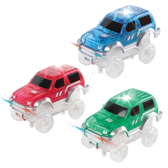 Juego de coches de juguete PicassoTiles magnéticos, 3 unidades con iluminación LED, más de 3