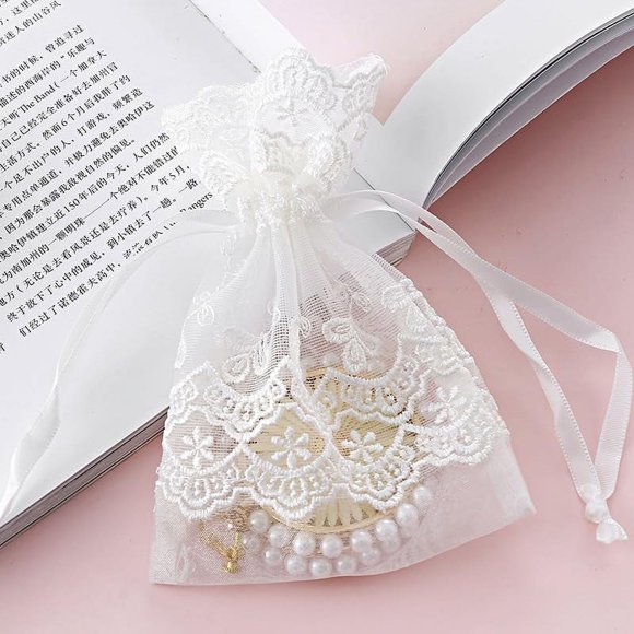 Bolsas de detalle CHYHMYT 50 uds encaje blanco 15x10 cm