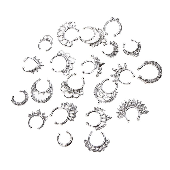 21 piezas de cristal tabique falso clicker nariz anillo plata no perforante