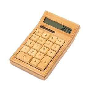 Importclick - Calculadora Mesa Escritorio Bambú Con 12 Dígitos Solar Ecológico