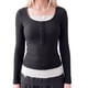 thumbnail image 5 of INSPIRE CHIC Camisetas de Mujer Henley Tops Acanalados Cuello Redondo Manga Larga Encaje en Contraste Botón Punto Frontal Ajustado Y2K Casual Blusas para Salir Talla X Grande Negro, 5 of 6