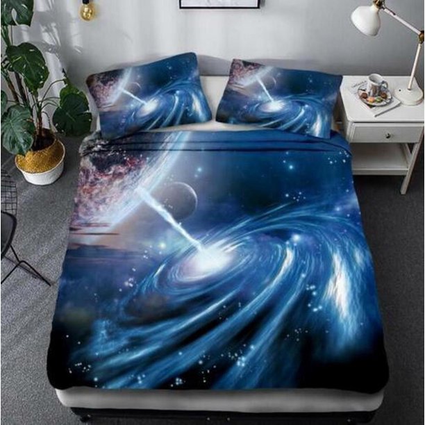 Blue Space Starry Sky Quilt Duvet Cover Set Kids Bedroom Decor3-Piece Bedding Set