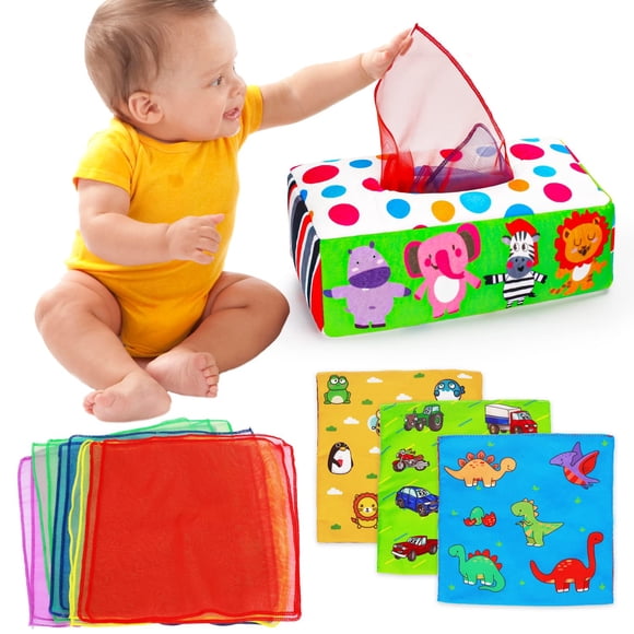Caja de pañuelos de juguete Thremhoo Montessori para bebés de 6 a 12 meses