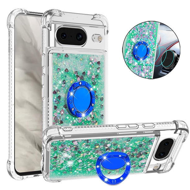 Funda Para Google Pixel 8 Con Brillo Líquido, Protección Completa Y Soporte De Anillo Giratorio