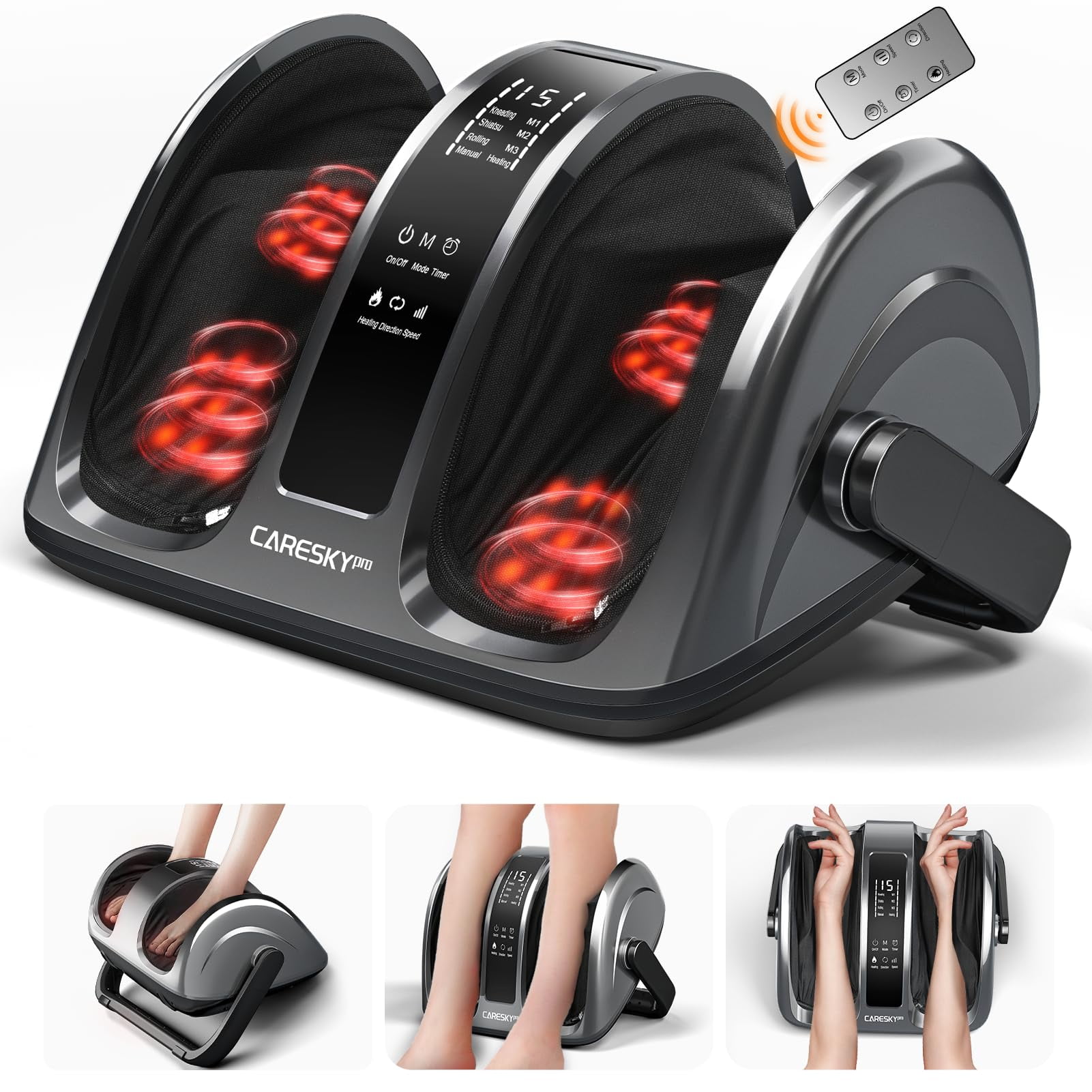 Masajeador De Pies Careskypro Shiatsu Con Calefacción Y Mando A Distancia, Color Gris