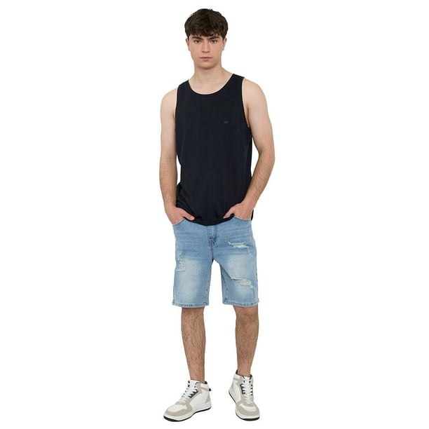 Short Hombre Denim Destroyed Azul Claro Corona