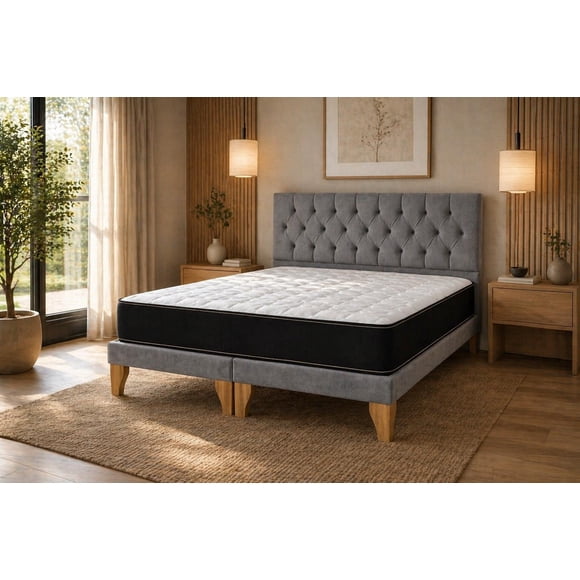 Cama Europea 2 Plazas Completa Base Dividida Capitone Gris