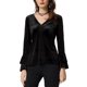 thumbnail image 1 of INSPIRE CHIC Blusa de terciopelo con cuello en V para mujer de Navidad, fiesta de Halloween, manga larga acampanada, peplum, talla S, negro, 1 of 7