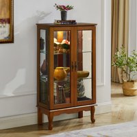 M&Ms - Curio Cabinet Lighted Curio Diapaly Cabinet With Adjustable Shelves And Mirrored Back Panel, Tempered Glass Doors (Oak, 3 Tier), (E26 Light Bulb Not Included)