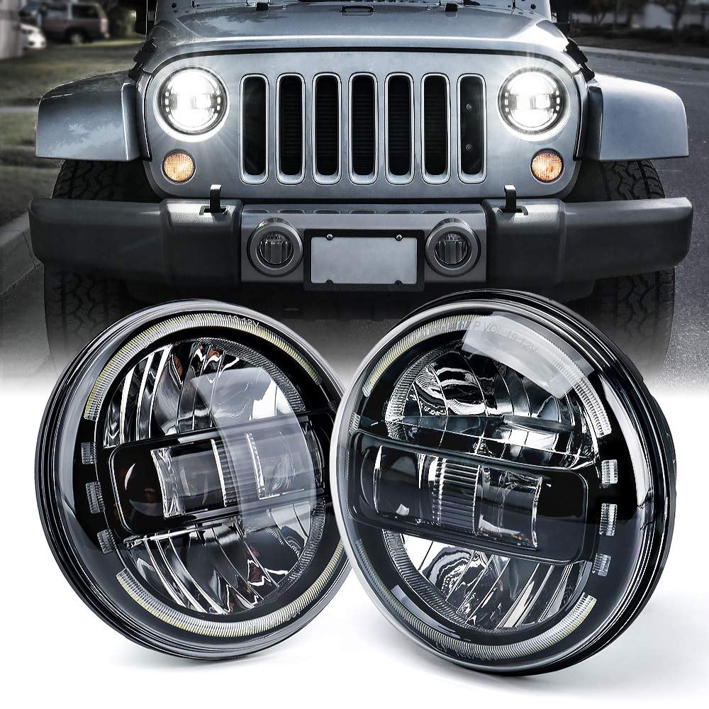 Faros Delanteros Redondos Led De 7" Xprite Con Anillo Halo, Negros