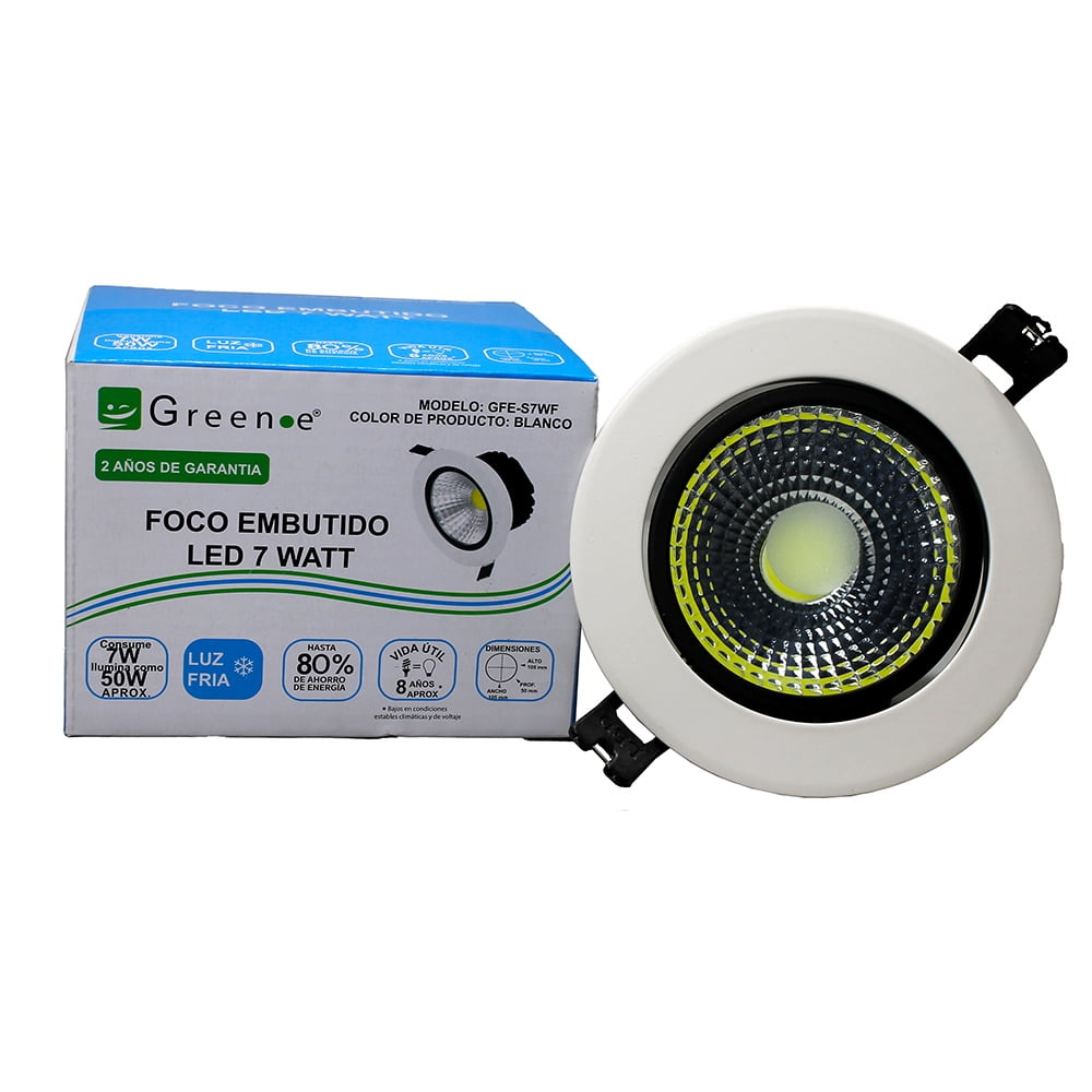 Green E - Foco Embutido Led 7w Luz Fría Borde Blanco