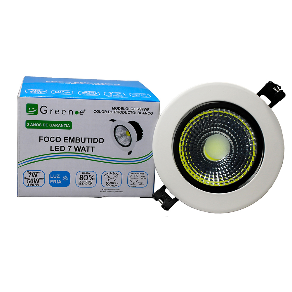 Green E - Foco Embutido Led 7W Luz Fría Borde Blanco