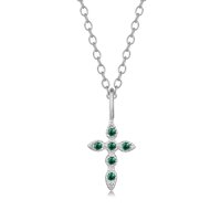 Collar Heshpaws Cruz De Plata S925 Con Piedra De Nacimiento Verde