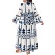 thumbnail image 3 of Vestidos de Halloween para Mujeres de Talla Grande de Agnes Orinda Vestido Bohemio Patrón Geométrico Flowy Botón Manga Larga Acampanada con Volantes Casual de Otoño Línea A Maxi 1X Azul Marino, 3 of 6