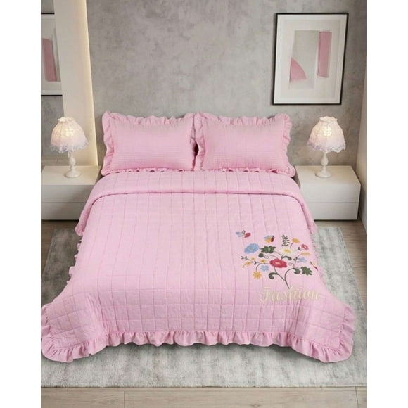 Quilt Cubrecama Verano Estampado Floral con Bobos 2 Plazas