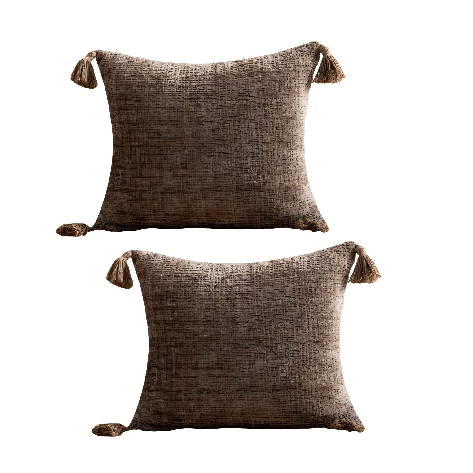 Genérico - Pack De 2 Fundas De Cojin Chenille Con Borlas 45x45 Café