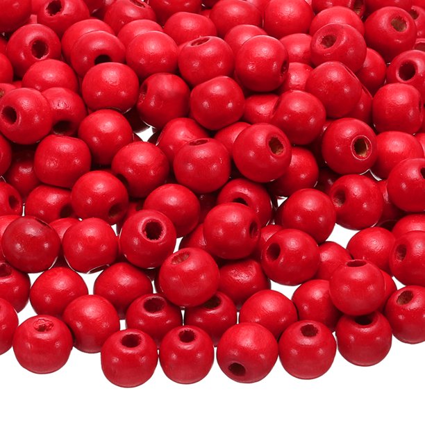Uxcell 300 Piezas de Cuentas de Madera de Agujero Grande para Manualidades, Decoración del Cabello y Fabricación de Joyas DIY, Rojo