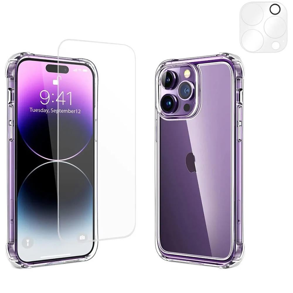 Genérico - Kit Carcasa Para Iphone 14 Pro Max + Lámina + Glass Cámara