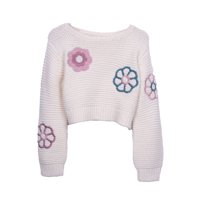 Pillin - Chaleco Niña Corto Bordado Flores Crudo