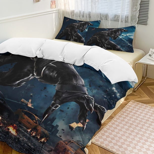Black Panther Bedding Comforter Sets 3-Piece Bedding Set Soft Warm Bed Set for Bedroom All Season